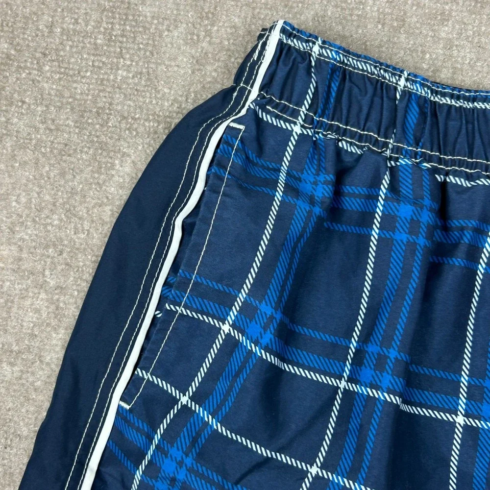 Ocean Pacific Swim Trunks Shorts Mens Large Navy Blue Plaid Mesh Lined Surfing